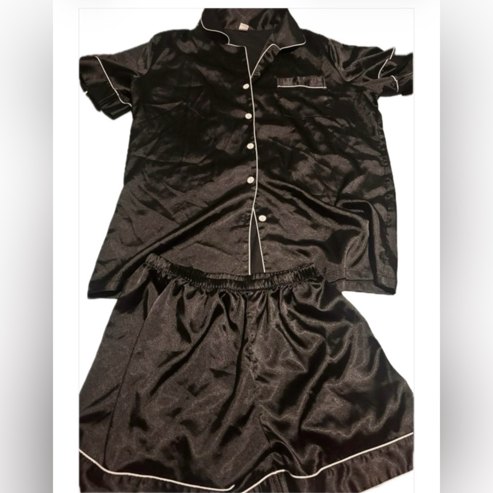 Black Satin Pajama Set